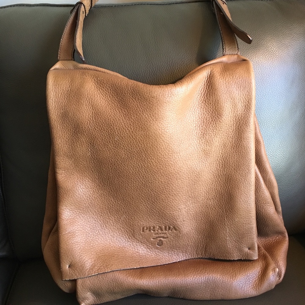 Prada brown leather shoulder bag